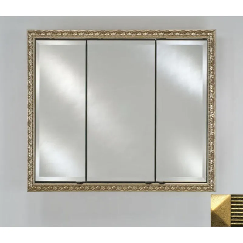 Afina Signature 34" x 30" Meridian Antique Gold With Antique Gold Caps Recessed Triple Door Medicine Cabinet With Beveled Edge Mirror Original