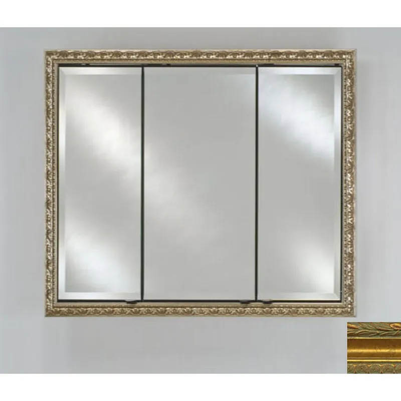 Afina Signature 34" x 30" Chateau Antique Gold Recessed Triple Door Medicine Cabinet With Beveled Edge Mirror Popular