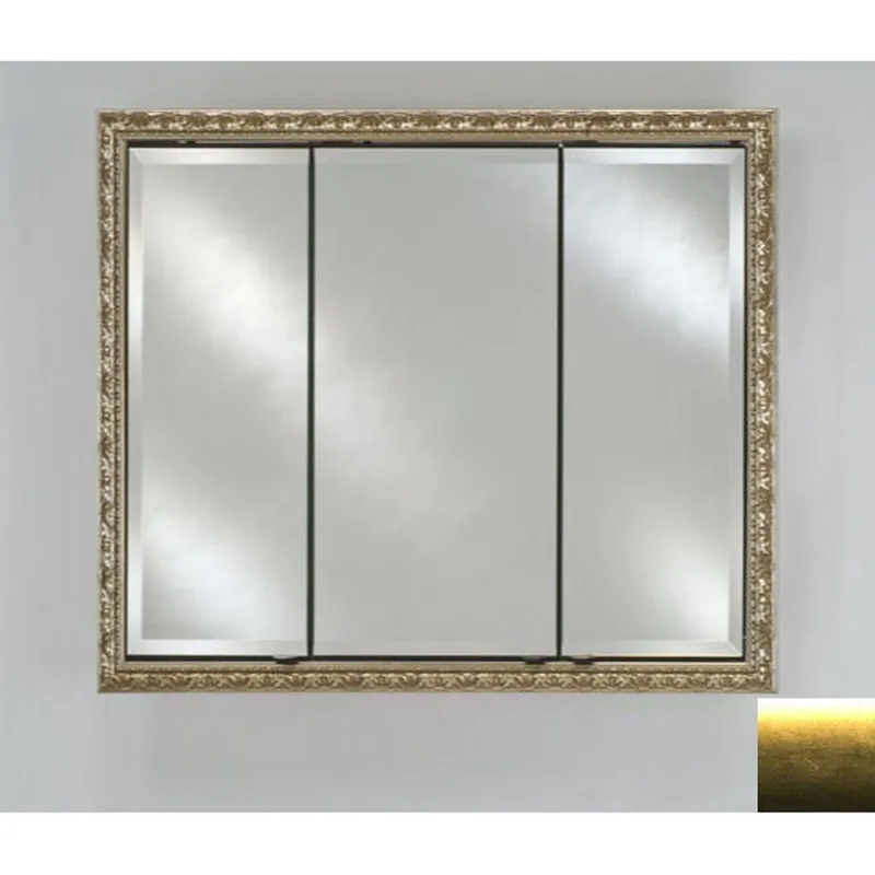 Free Delivery Afina Signature 34" x 30" Brushed Satin Gold Recessed Triple Door Medicine Cabinet With Beveled Edge Mirror
