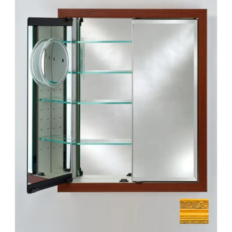 Fan Favorite Afina Signature 31" x 36" Chateau Antique Gold Recessed Double Door Medicine Cabinet With Beveled Edge Mirror