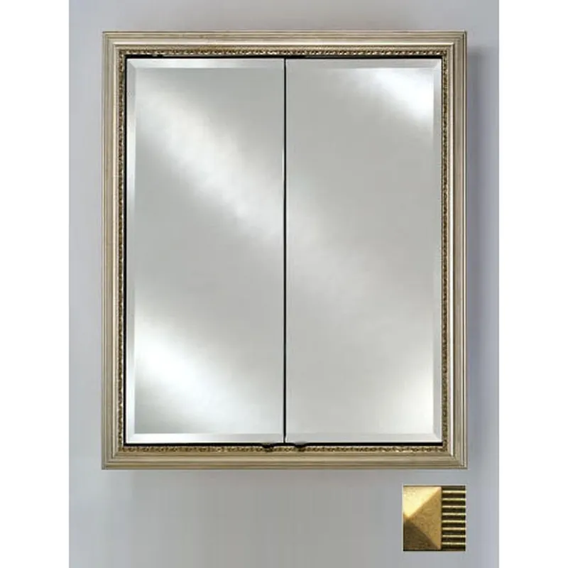 Grab Now Afina Signature 24" x 30" Meridian Antique Gold With Antique Gold Caps Recessed Double Door Medicine Cabinet With Beveled Edge Mirror