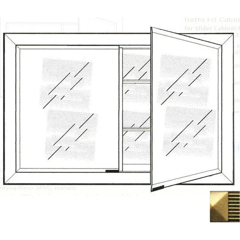 Afina Signature 27" x 21" Meridian Antique Gold With Antique Gold Caps Recessed Retro-Fit Double Door Medicine Cabinet With Beveled Edge Mirror Clearance