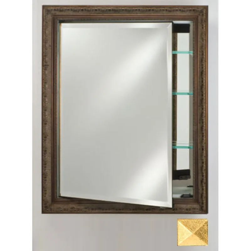 Best Seller Afina Signature 24" x 36" Meridian Antique Gold With Antique Gold Caps Recessed Reversible Hinged Single Door Medicine Cabinet With Beveled Edge Mirror