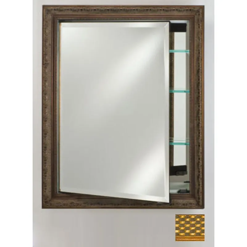 Exclusive Afina Signature 24" x 36" Elegance Antique Gold Recessed Reversible Hinged Single Door Medicine Cabinet With Beveled Edge Mirror
