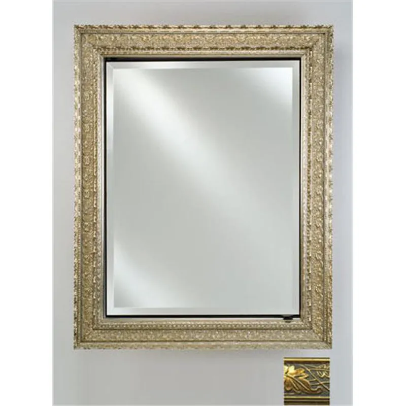 Buy Direct Afina Signature 24" x 30" Aristocrat Antique Gold Recessed Reversible Hinged Single Door Medicine Cabinet With Beveled Edge Mirror