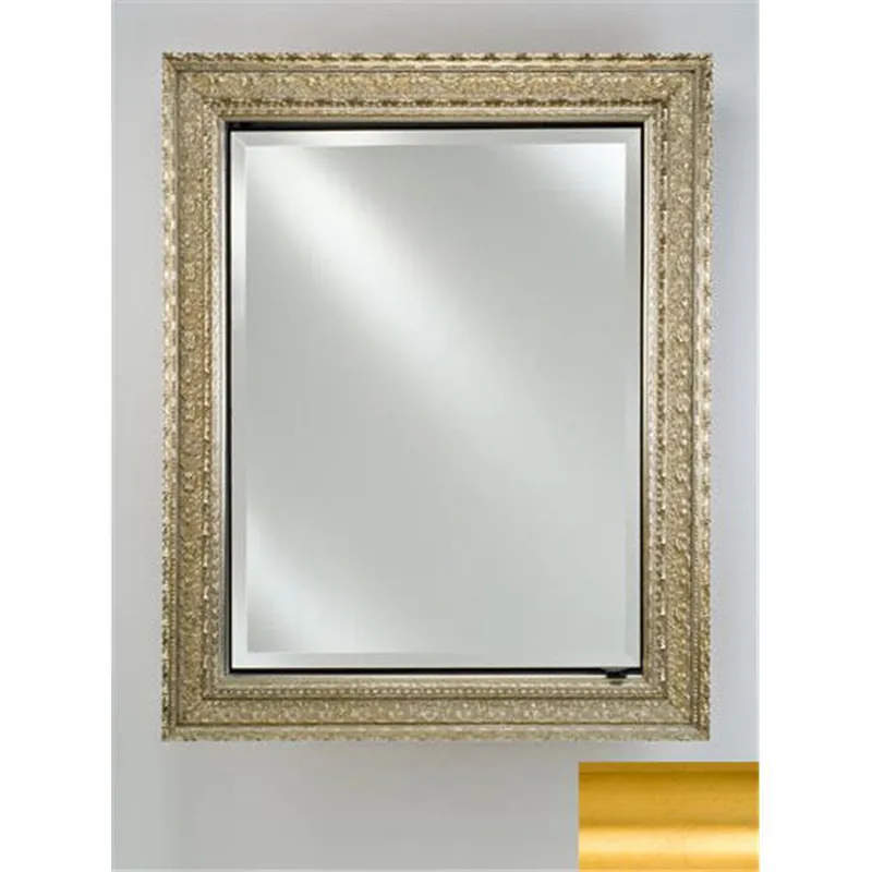 Order Now Afina Signature 17" x 26" Brushed Satin Gold Recessed Reversible Hinged Single Door Medicine Cabinet With Beveled Edge Mirror