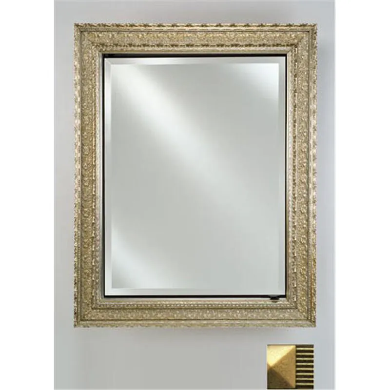 Exclusive Offer Afina Signature 17" x 36" Meridian Antique Gold With Antique Gold Caps Recessed Reversible Hinged Single Door Medicine Cabinet With Beveled Edge Mirror