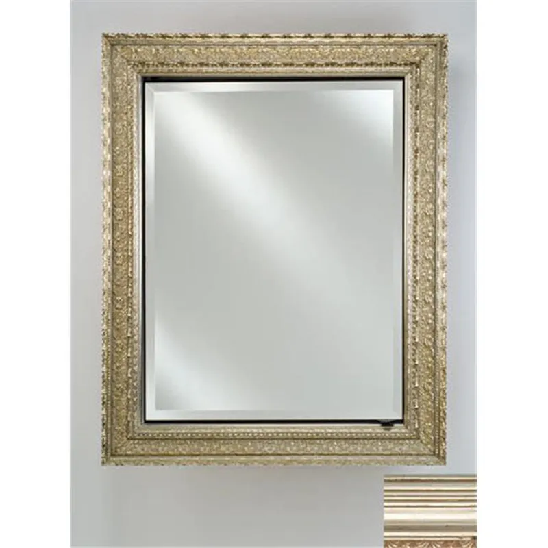 Afina Signature 17" x 36" Parisian Antique Silver Recessed Reversible Hinged Single Door Medicine Cabinet With Beveled Edge Mirror Luxury