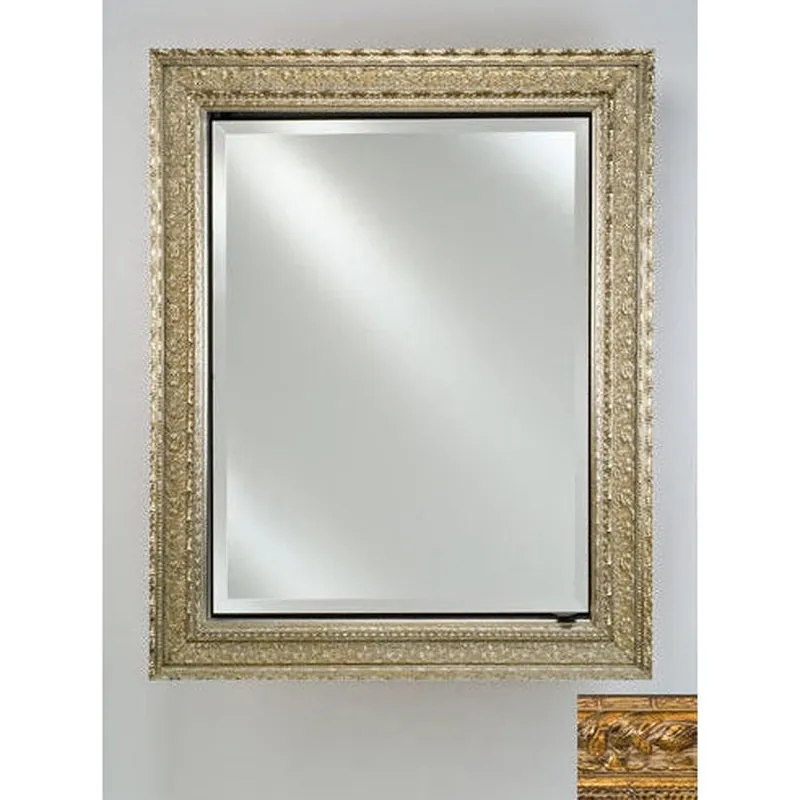 Free Delivery Afina Signature 20" x 26" Tuscany Antique Gold Recessed Reversible Hinged Single Door Medicine Cabinet With Beveled Edge Mirror