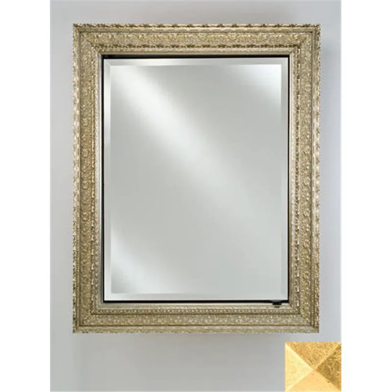 Afina Signature 17" x 26" Meridian Antique Gold With Antique Gold Caps Recessed Reversible Hinged Single Door Medicine Cabinet With Beveled Edge Mirror Professional Grade