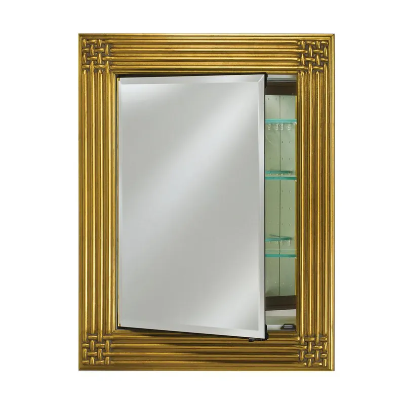 Afina Vanderbilt 28" x 34" Decor Antique Gold Recessed Reversible Hinged Single Door Medicine Cabinet Modern