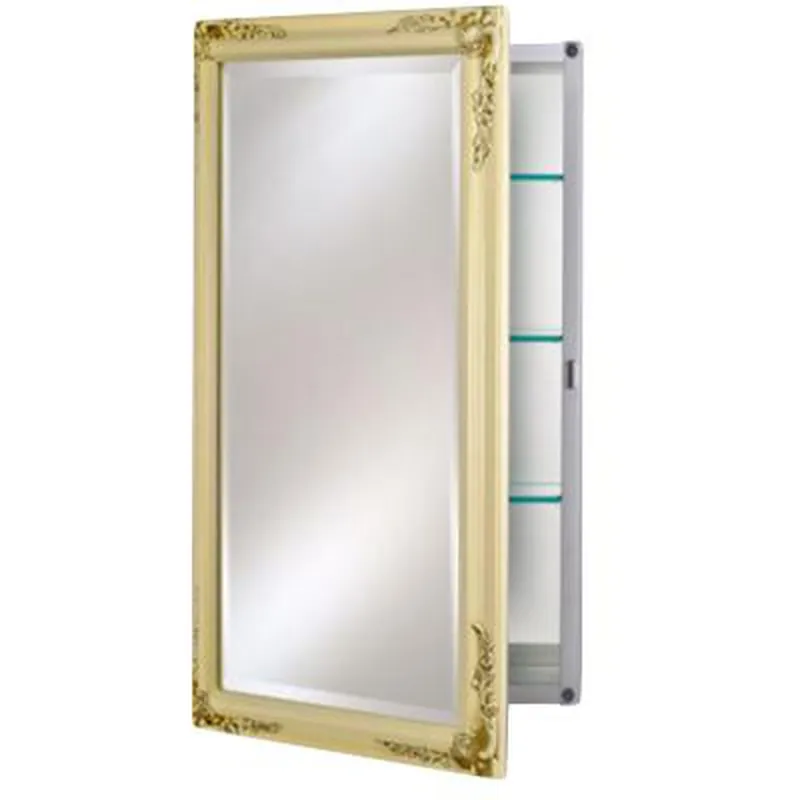 Afina Basix Plus 16" x 26" Antique Biscuit Recessed Left Or Right Hinged Single Door Beveled Mirror Medicine Cabinet Place Order