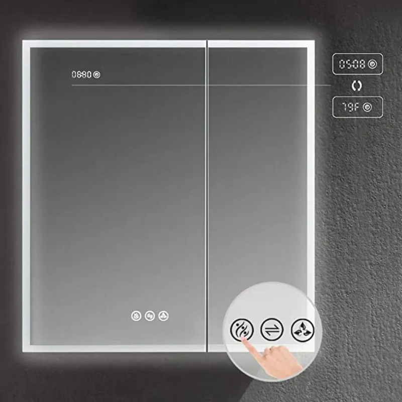 Secure Checkout Blossom Sirius 30" x 32" Recessed or Surface Mount 2-Door LED Medicine Cabinet With 3 Adjustable Glass Shelves, Built-In Defogger, Dimmer, USB & Electrical Outlet
