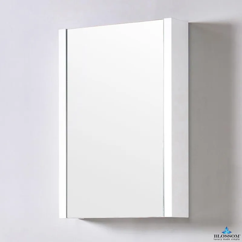 Blossom Milan 20" x 32" White Recessed or Surface Mount Single Door Mirror Medicine Cabinet With Adjustable Wood Shelves and Soft-Closing Hinges Professional Grade