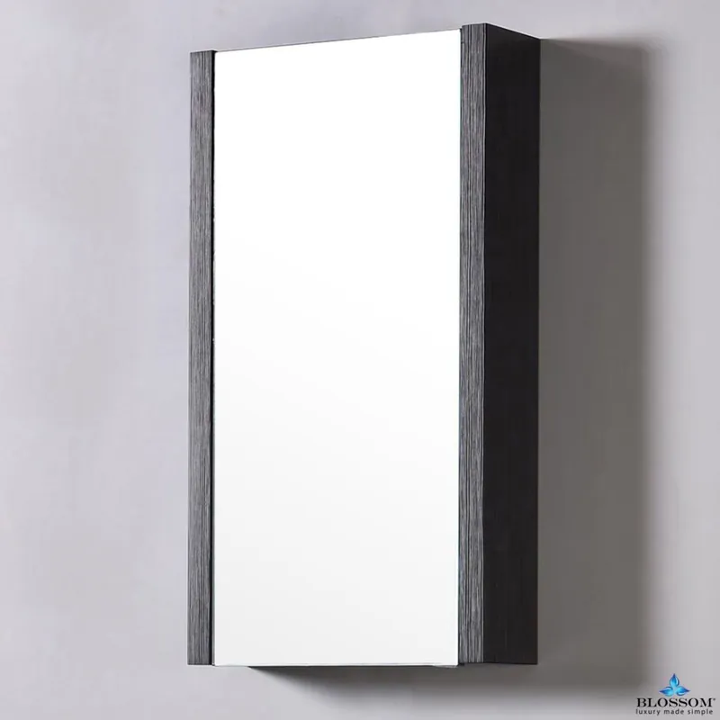 Crafted Blossom Milan 20" x 32" Silver Gray Recessed or Surface Mount Single Door Mirror Medicine Cabinet With Adjustable Wood Shelves and Soft-Closing Hinges