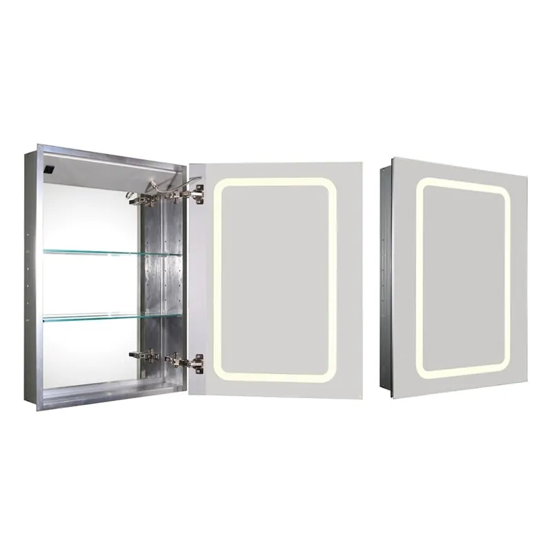 Discount Whitehaus Medicinehaus WHKAL7055-I Recessed Single Mirrored Door Medicine Cabinet With Outlet and LED Power Dimmer for Light