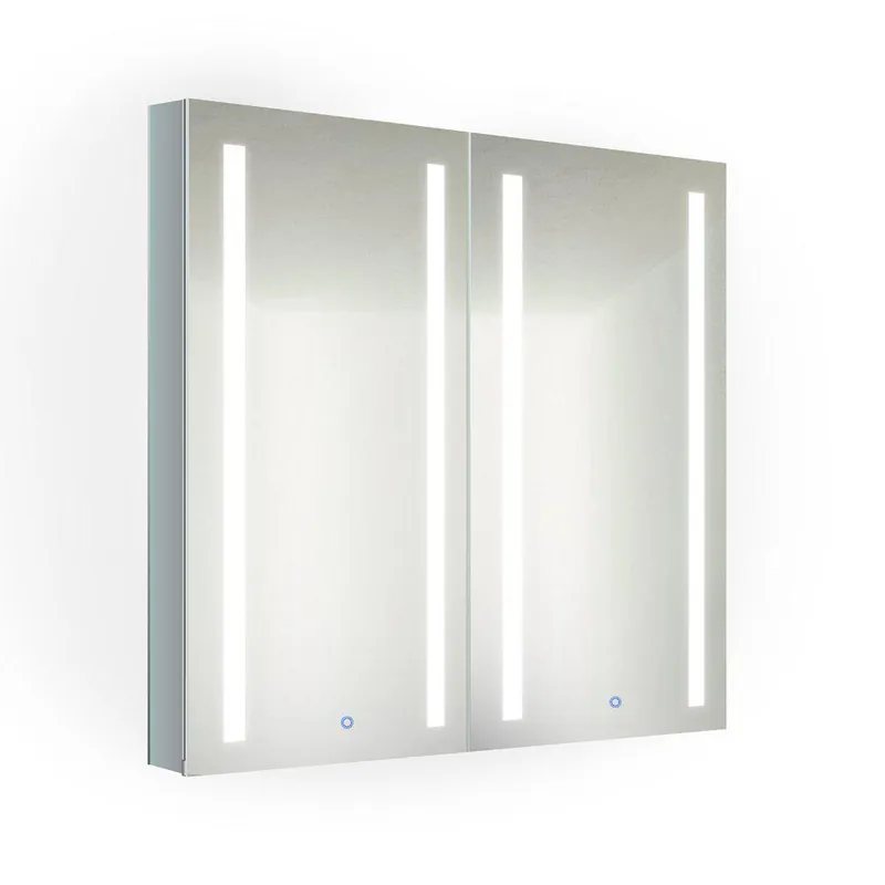 Krugg Reflections Kinetic 30" x 30" 6000K Double Dual Opening Rectangular Recessed/Surface-Mount Illuminated Silver Backed LED Medicine Cabinet Mirror With Built-in Defogger, Dimmer and Electrical Outlet Trending