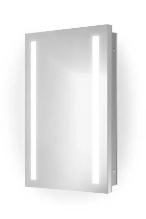 Popular Krugg Reflections Kinetic 15" x 30" 6000K Single Left Opening Rectangular Recessed/Surface-Mount Illuminated Silver Backed LED Medicine Cabinet Mirror With Built-in Defogger, Dimmer and Electrical Outlet