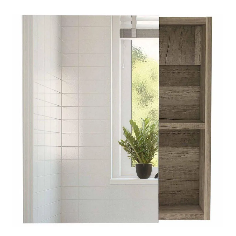 TUHOME Labelle 18" x 20" Weathered Oak Wall-Mounted Mirror Medicine Cabinet With 2 Open Shelves Bargain