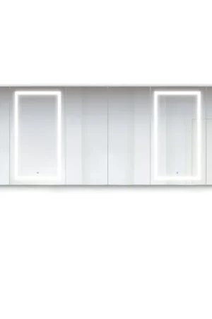 Hassle-Free Returns Krugg Reflections Svange 120" x 42" 5000K Double Hexa-View Left-Left-Left-Right-Right-Right Opening Recessed/Surface-Mount Illuminated Silver Backed LED Medicine Cabinet Mirror With Built-in Defogger, Dimmer and Electrical Outlet