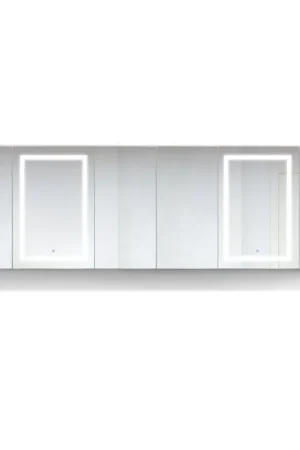 Luxury Krugg Reflections Svange 120" x 36" 5000K Double Hexa-View Left-Left-Left-Right-Right-Right Opening Recessed/Surface-Mount Illuminated Silver Backed LED Medicine Cabinet Mirror With Built-in Defogger, Dimmer and Electrical Outlet