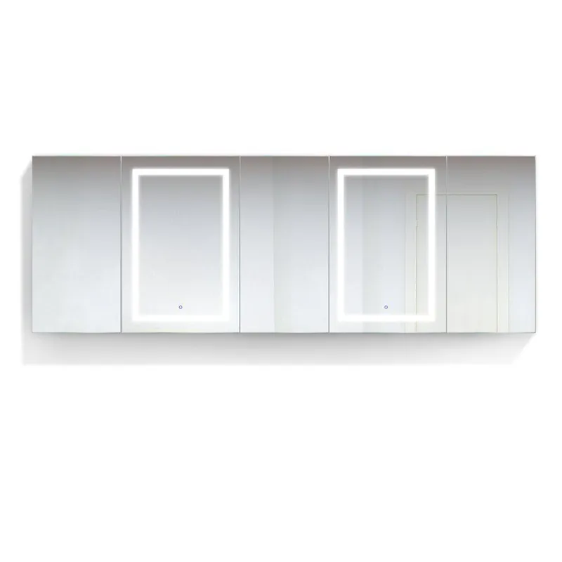 Krugg Reflections Svange 102" x 36" 5000K Double Penta-View Left-Left-Right-Right-Right Opening Recessed/Surface-Mount Illuminated Silver Backed LED Medicine Cabinet Mirror With Built-in Defogger, Dimmer and Electrical Outlet Latest
