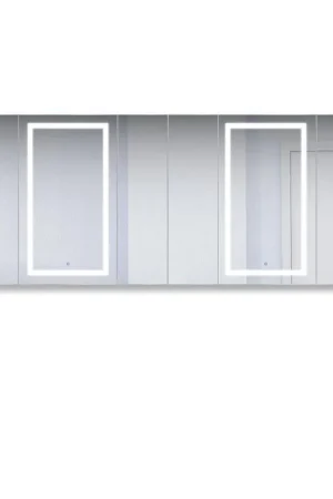 Today Only Krugg Reflections Svange 96" x 42" 5000K Double Hexa-View Left-Left-Left-Right-Right-Right Opening Recessed/Surface-Mount Illuminated Silver Backed LED Medicine Cabinet Mirror With Built-in Defogger, Dimmer and Electrical Outlet