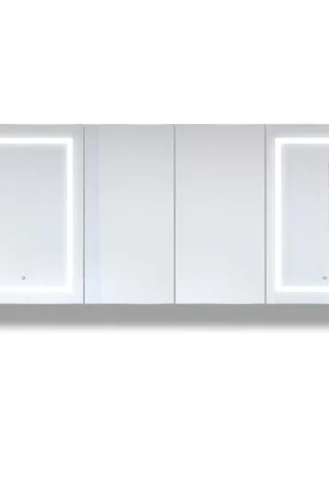 Secure Checkout Krugg Reflections Svange 84" x 36" 5000K Double Quad-View Left-Left-Right-Right Opening Recessed/Surface-Mount Illuminated Silver Backed LED Medicine Cabinet Mirror With Built-in Defogger, Dimmer and Electrical Outlet