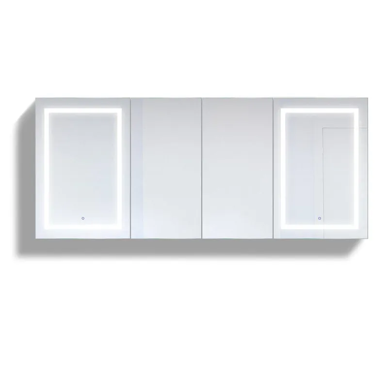 Secure Checkout Krugg Reflections Svange 84" x 36" 5000K Double Quad-View Left-Left-Right-Right Opening Recessed/Surface-Mount Illuminated Silver Backed LED Medicine Cabinet Mirror With Built-in Defogger, Dimmer and Electrical Outlet