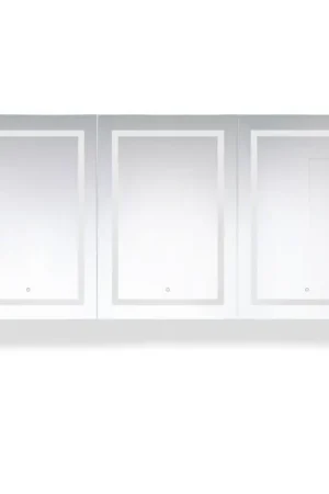 Limited Offer Krugg Reflections Svange 72" x 36" 5000K Tri-View Left-Left-Right Opening Recessed/Surface-Mount Illuminated Silver Backed LED Medicine Cabinet Mirror With Built-in Defogger, Dimmer and Electrical Outlet