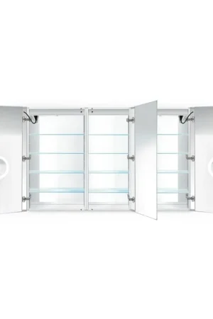 Krugg Reflections Svange 66" x 42" 5000K Double Tri-View Left-Right-Right Opening Recessed/Surface-Mount Illuminated Silver Backed LED Medicine Cabinet Mirror With Built-in Defogger, Dimmer and Electrical Outlet Sale