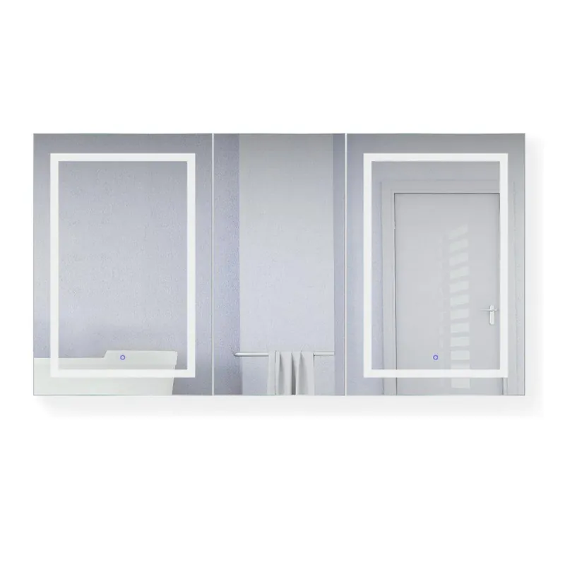 Next Day Delivery Krugg Reflections Svange 66" x 36" 5000K Double Tri-View Left-Right-Right Opening Recessed/Surface-Mount Illuminated Silver Backed LED Medicine Cabinet Mirror With Built-in Defogger, Dimmer and Electrical Outlet
