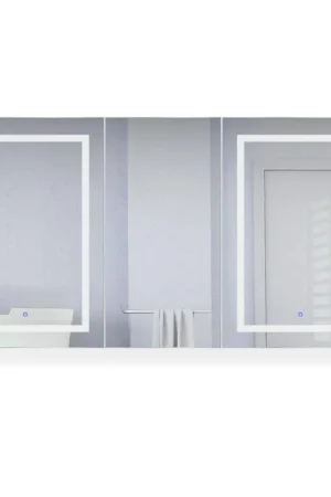 Krugg Reflections Svange 66" x 36" 5000K Double Tri-View Left-Left-Right Opening Recessed/Surface-Mount Illuminated Silver Backed LED Medicine Cabinet Mirror With Built-in Defogger, Dimmer and Electrical Outlet Buy Direct
