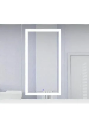 Price Drop Krugg Reflections Svange 60" x 42" 5000K Single Tri-View Left-Left-Right Opening Recessed/Surface-Mount Illuminated Silver Backed LED Medicine Cabinet Mirror With Built-in Defogger, Dimmer and Electrical Outlet