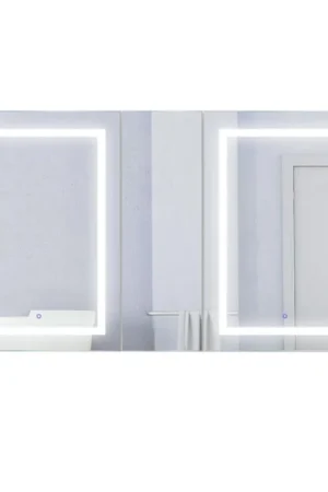 Krugg Reflections Svange 60" x 36" 5000K Double Left-Right-Right Opening Recessed/Surface-Mount Illuminated Silver Backed LED Medicine Cabinet Mirror With Built-in Defogger, Dimmer and Electrical Outlet Certified