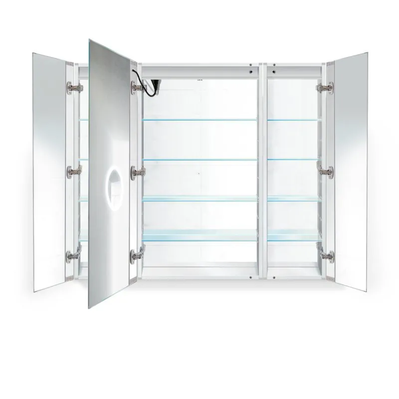 Krugg Reflections Svange 48" x 42" 5000K Singlle Tri-View Left-Left-Right Opening Recessed/Surface-Mount Illuminated Silver Backed LED Medicine Cabinet Mirror With Built-in Defogger, Dimmer and Electrical Outlet Genuine