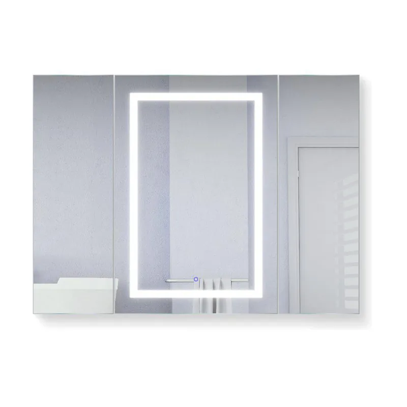 Krugg Reflections Svange 48" x 36" 5000K Single Tri-View Left-Right-Right Opening Recessed/Surface-Mount Illuminated Silver Backed LED Medicine Cabinet Mirror With Built-in Defogger, Dimmer and Electrical Outlet Hot Deal