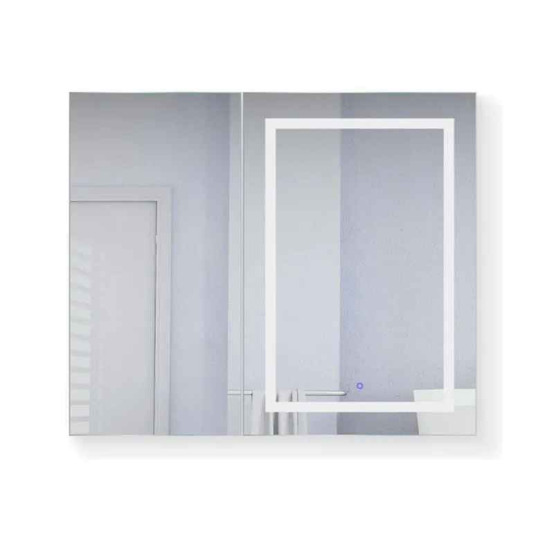 Krugg Reflections Svange 42" x 36" 5000K Single Bi-View Right Opening Recessed/Surface-Mount Illuminated Silver Backed LED Medicine Cabinet Mirror With Built-in Defogger, Dimmer and Electrical Outlet Direct From Manufacturer