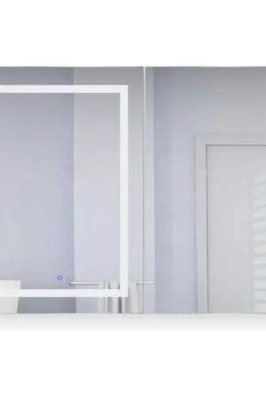 Krugg Reflections Svange 42" x 36" 5000K Single Bi-View Left Opening Recessed/Surface-Mount Illuminated Silver Backed LED Medicine Cabinet Mirror With Built-in Defogger, Dimmer and Electrical Outlet Luxury