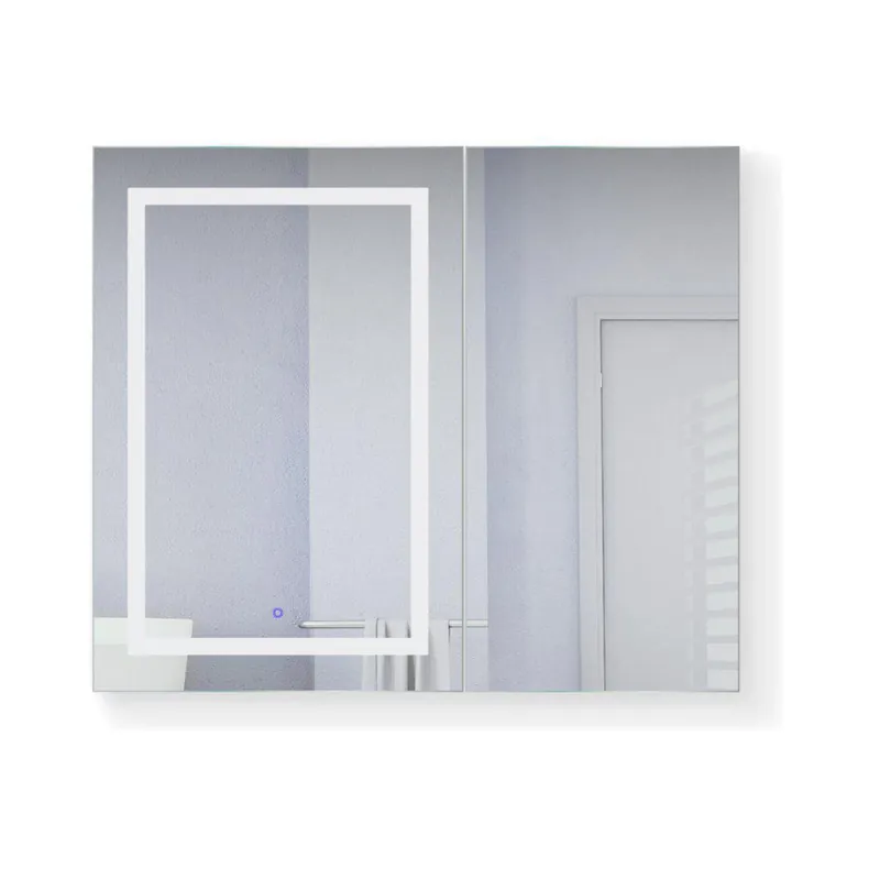Krugg Reflections Svange 42" x 36" 5000K Single Bi-View Left Opening Recessed/Surface-Mount Illuminated Silver Backed LED Medicine Cabinet Mirror With Built-in Defogger, Dimmer and Electrical Outlet Luxury