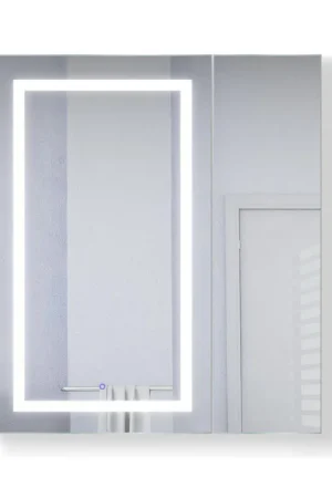 Limited Offer Krugg Reflections Svange 36" x 42" 5000K Single Bi-View Left Opening Recessed/Surface-Mount Illuminated Silver Backed LED Medicine Cabinet Mirror With Built-in Defogger, Dimmer and Electrical Outlet