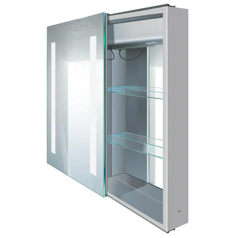 Deal Krugg Reflections Rolls 20" x 30" Single Left Opening Rectangular Recessed/Surface-Mount Illuminated Silver Backed LED Medicine Cabinet Mirror With Built-in Defogger, Dimmer and Electrical Outlet