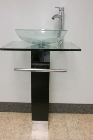 Crafted Costway Bathroom Vanity Pedestal with Glass Sink