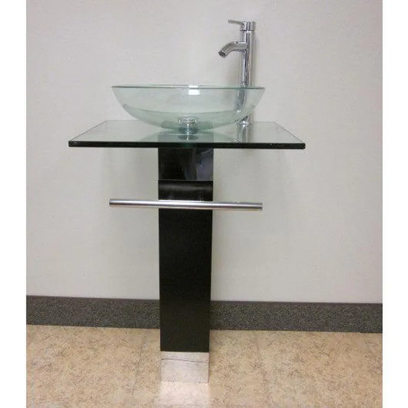 Crafted Costway Bathroom Vanity Pedestal with Glass Sink