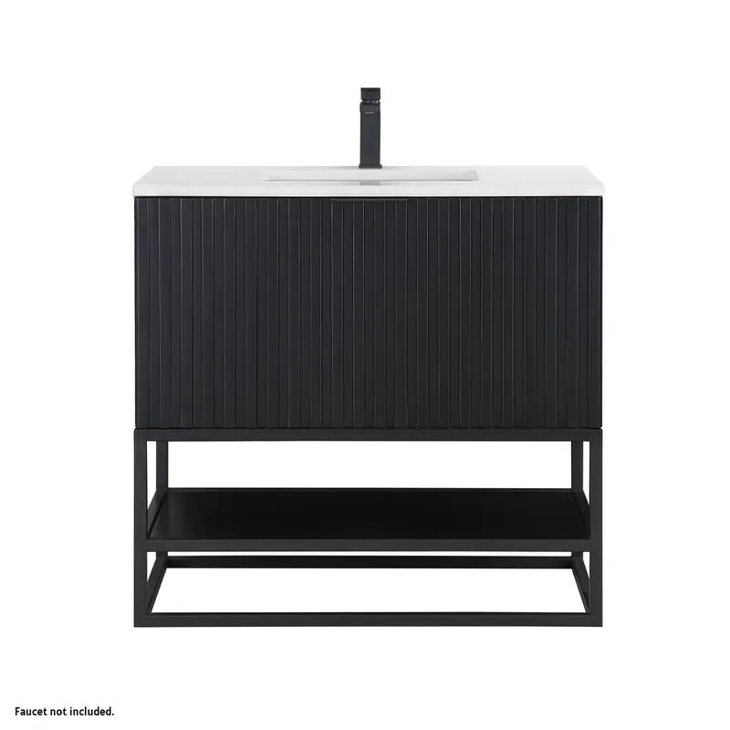 Bemma Design Terra 36" Midnight Black Solid Wood Freestanding Bathroom Vanity With Single 1-Hole White Quartz Vanity Top, Rectangle Undermount Sink and Matte Black Trim Order Now