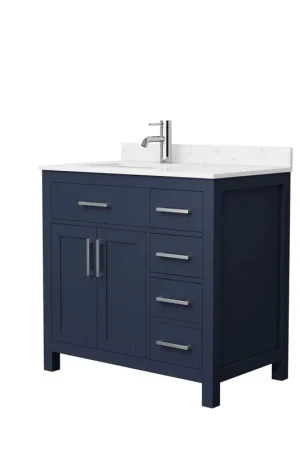 Wyndham Collection Beckett 36" Single Bathroom Dark Blue Vanity With White Carrara Cultured Marble Countertop, Undermount Square Sink And Brushed NIckel Trim Mega Sale