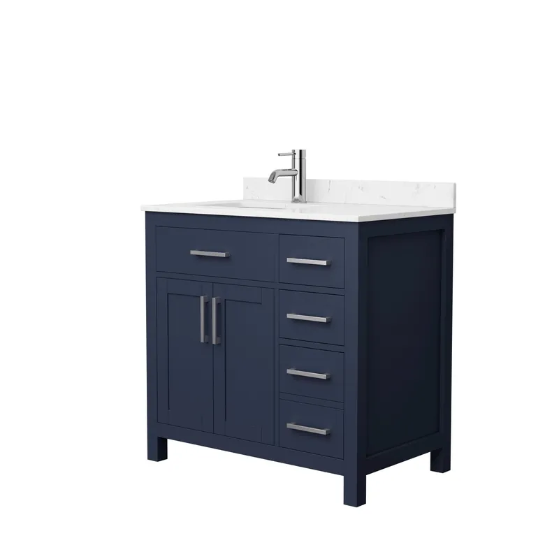 Wyndham Collection Beckett 36" Single Bathroom Dark Blue Vanity With White Carrara Cultured Marble Countertop, Undermount Square Sink And Brushed NIckel Trim Mega Sale