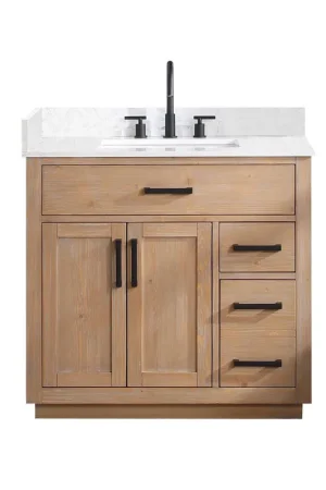 Affordable Altair Gavino 36" Light Brown Freestanding Single Bathroom Vanity Set With Grain White Composite Stone Top, Single Rectangular Undermount Ceramic Sink, Overflow, Sidesplash, and Backsplash