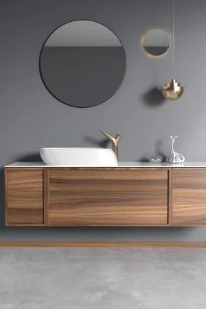 Buy Online TONA Forest 65" Natural Walnut Grain Solid Wood Wall-Mounted Bathroom Vanity With Glossy White Single Vessel Sink