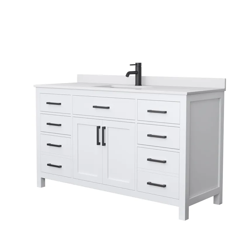 High Quality Wyndham Collection Beckett 60" Single Bathroom White Vanity With White Cultured Marble Countertop, Undermount Square Sink And Matte Black Trim